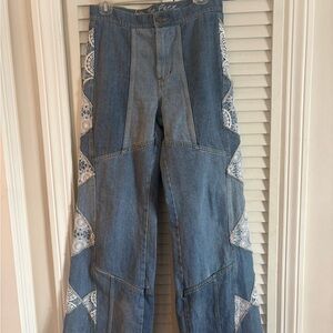 Free People Denim Pants with Lace Accents